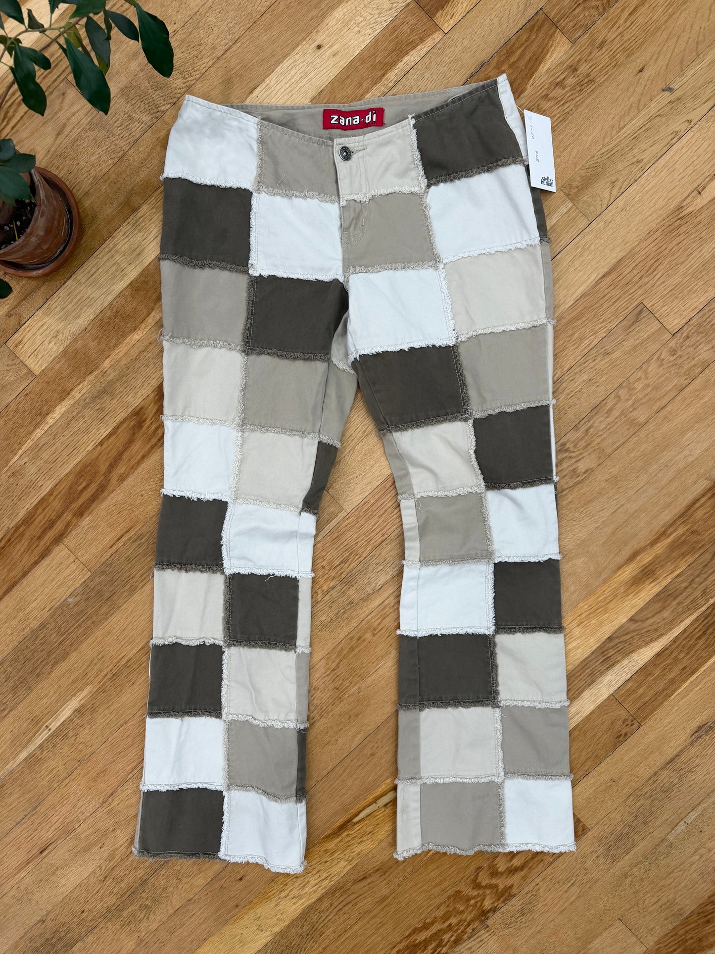 Y2K Zana Di Khaki Patchwork Flares-Size 9
